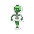 retro distressed sticker of a cartoon zombie monster woman