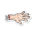retro distressed sticker of a gross severed hand cartoon