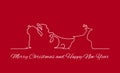 Illustrated Santa Clause on his sled with a reindeer, Merry Christmas and Happy New Year card Royalty Free Stock Photo