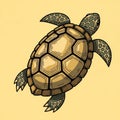 Illustrated sea turtle with a hexagonal-patterned shell and flippers adorned with Royalty Free Stock Photo