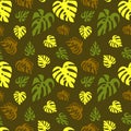 Illustrated seamless abstract pattern with monstera leaves Royalty Free Stock Photo