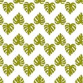 Illustrated seamless background with green monstera leaves Royalty Free Stock Photo