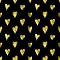 Illustrated seamless black background with gold hearts