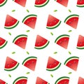 Seamless pattern of cute watermelon with leaves. Transparent background.