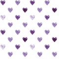 Illustrated seamless pattern with purple hearts on a white background