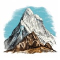 Illustrated Sketch Of Nepal\'s Highest Mountain In Vintage Style