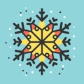 Christmas snowflake in vibrant colours. Crafted snow flake drawing.