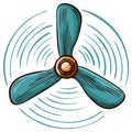Illustrated spinning propeller element design in turquoise and bronze colors Royalty Free Stock Photo
