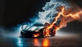 illustrated sports car with smoke and dust