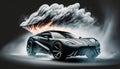 illustrated sports car with smoke and dust