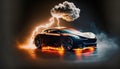 illustrated sports car with smoke and dust