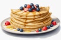 Illustrated stack of crepes berries on top pouring honey on white plate Royalty Free Stock Photo