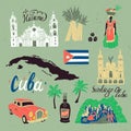 Illustrated tourist set of Cuba.