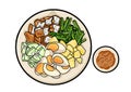 Illustrated tradisional indonesian salad gado gado with spicy peanut sauce