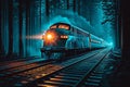 Illustrated travel Train illuminates the night with dynamic headlight beams