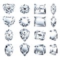 Illustrated various silver gems isolated on a white background