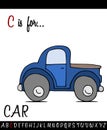 Illustrated vocabulary worksheet card with cartoon CAR