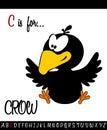 Illustrated vocabulary worksheet card with cartoon CROW