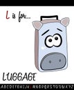 Illustrated vocabulary worksheet card with cartoon LUGGAGE