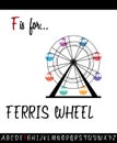 Illustrated vocabulary worksheet card F is for FERRIS WHEEL