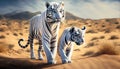 illustrated white tiger in the desert