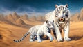 illustrated white tiger in the desert