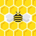 Honey comb hexagonal background with stylized bee