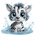 Illustrated zebra foal amidst glistening bubbles, showcasing whimsy and intricate design details.