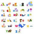 Cute English illustrated zoo alphabet with cute cartoon animal. Icons Royalty Free Stock Photo