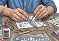 Illustrates a meticulous model-building hobby, emphasizing precision and Royalty Free Stock Photo