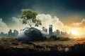The impact of climate change, featuring a solitary tree standing on parched, dry land. AI Generated Illustration. Royalty Free Stock Photo