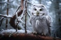 illustratio of a snowy owl in the forest. Generative AI