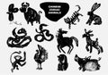 Vector chinese animals zodiac, china calendar signs set, astrological oriental zodiacal symbols. Royalty Free Stock Photo