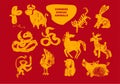 Vector chinese animals zodiac, china calendar signs set, astrological oriental zodiacal symbols. Royalty Free Stock Photo