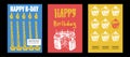 Birthday. Mega collection of posters with cake, balloon, candle, gift, tinsel. A set of simple, fun, vector illustrations.