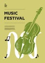 Double bass, contrabass, counterbass, cello. Music festival poster. Royalty Free Stock Photo