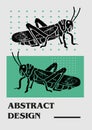 Grasshopper, locust. Set of vector posters with insects.