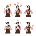 Housewife facial expression pose illustration set wearing an apron.