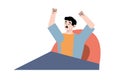 Sleepy young man wake up and stretching in bed at morning Royalty Free Stock Photo