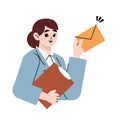 Happy businesswoman or manager holding closed letter in his hand. Royalty Free Stock Photo