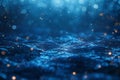Abstract blue underwater background with bokeh lights and particles, dark ocean water texture Royalty Free Stock Photo