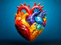 illustration of abstract colorful anatomical human heart painted on blue background Royalty Free Stock Photo