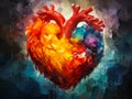 illustration of abstract colorful anatomical human heart painted watercolors Royalty Free Stock Photo