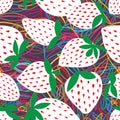 White strawberry colorful leave line seamless pattern