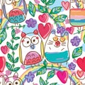 Owl cat smile seamless pattern Royalty Free Stock Photo