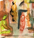 Illustration with abstract figures and sketches