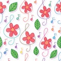 Music note with flower watercolor seamless pattern