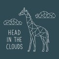 Illustration of abstract geometric giraffe with letting: Head in the clouds.