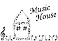 Illustration of an abstract house with music notes