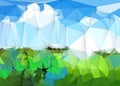 Illustration abstract image of landscape with tree and clouds on blue sky. Vector modern graphic design, geometric polygon pattern Royalty Free Stock Photo